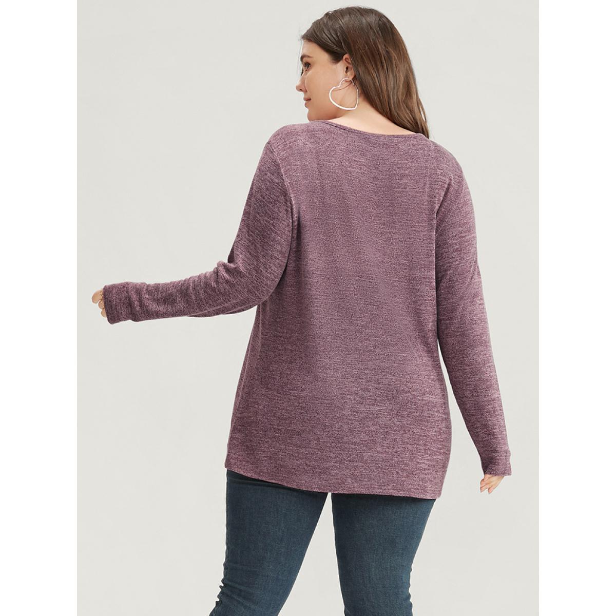 Plus Size Solid Lace Trim V Neck Long Tee Burgundy Women Elegant Lace Plain V-neck Dailywear T-shirts BloomChic 26/4X Product Image