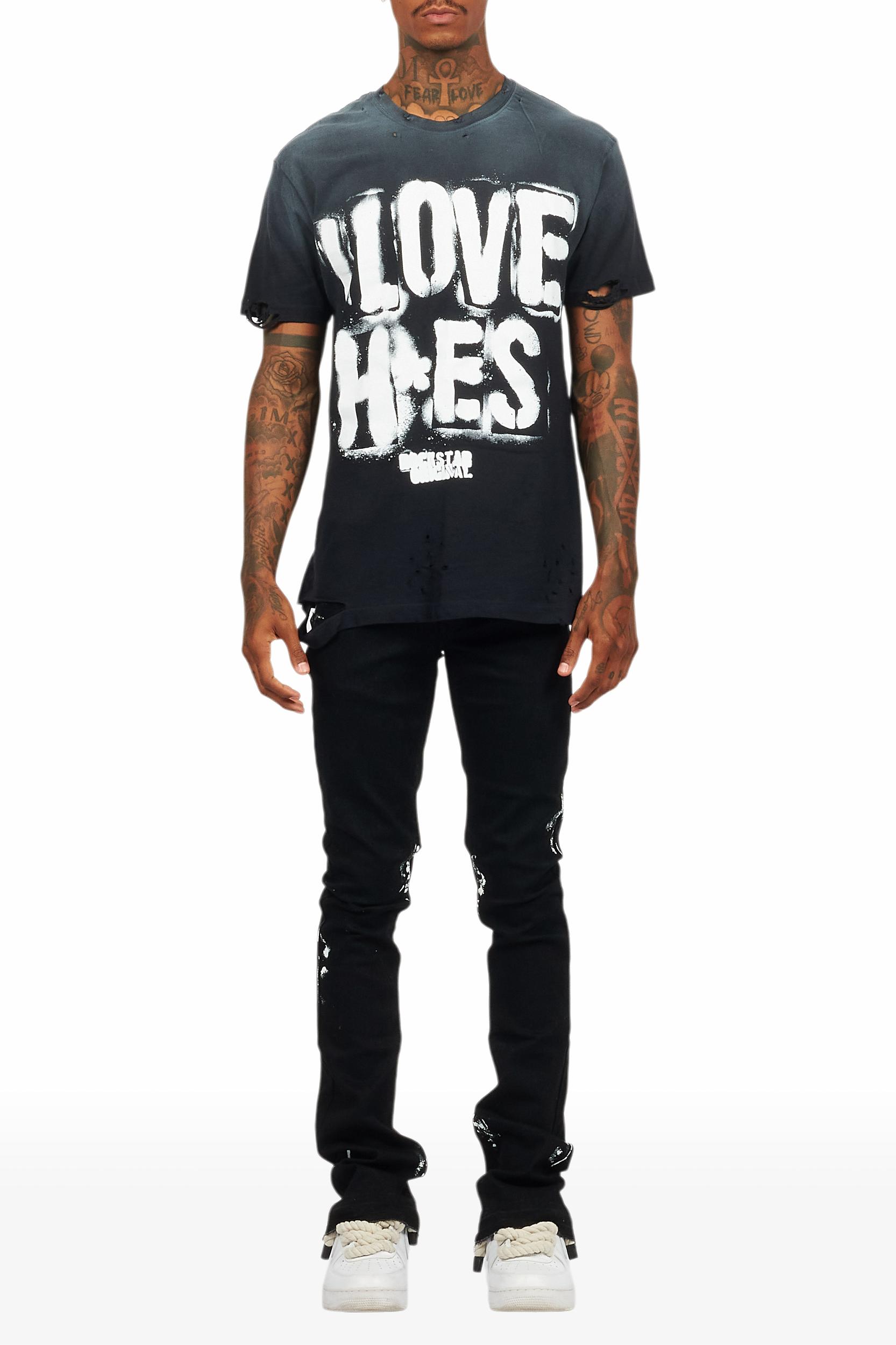 Banyan Black Graphic T-Shirt/Dag Stacked Flare Jean Set Male Product Image
