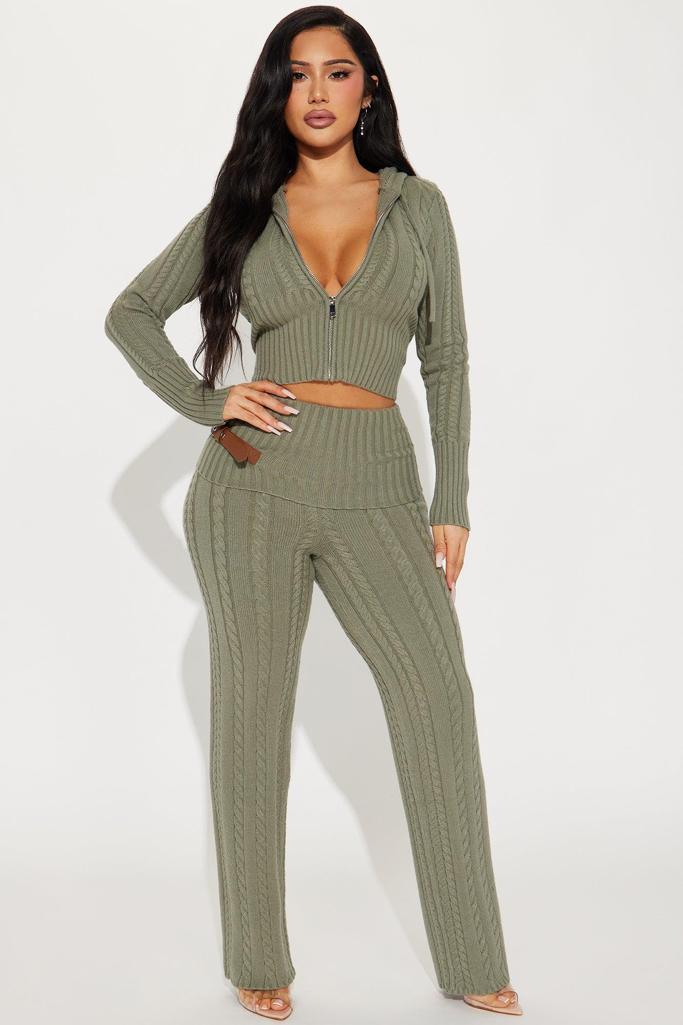 Weekend Flirt Sweater Pant Set - Olive Female Product Image