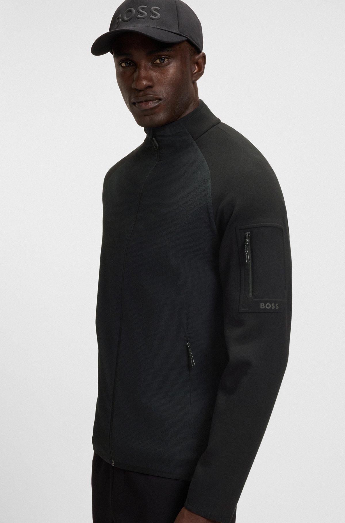 BOSS - Regular-fit zipper-through sweatshirt with reflective details - Black Product Image