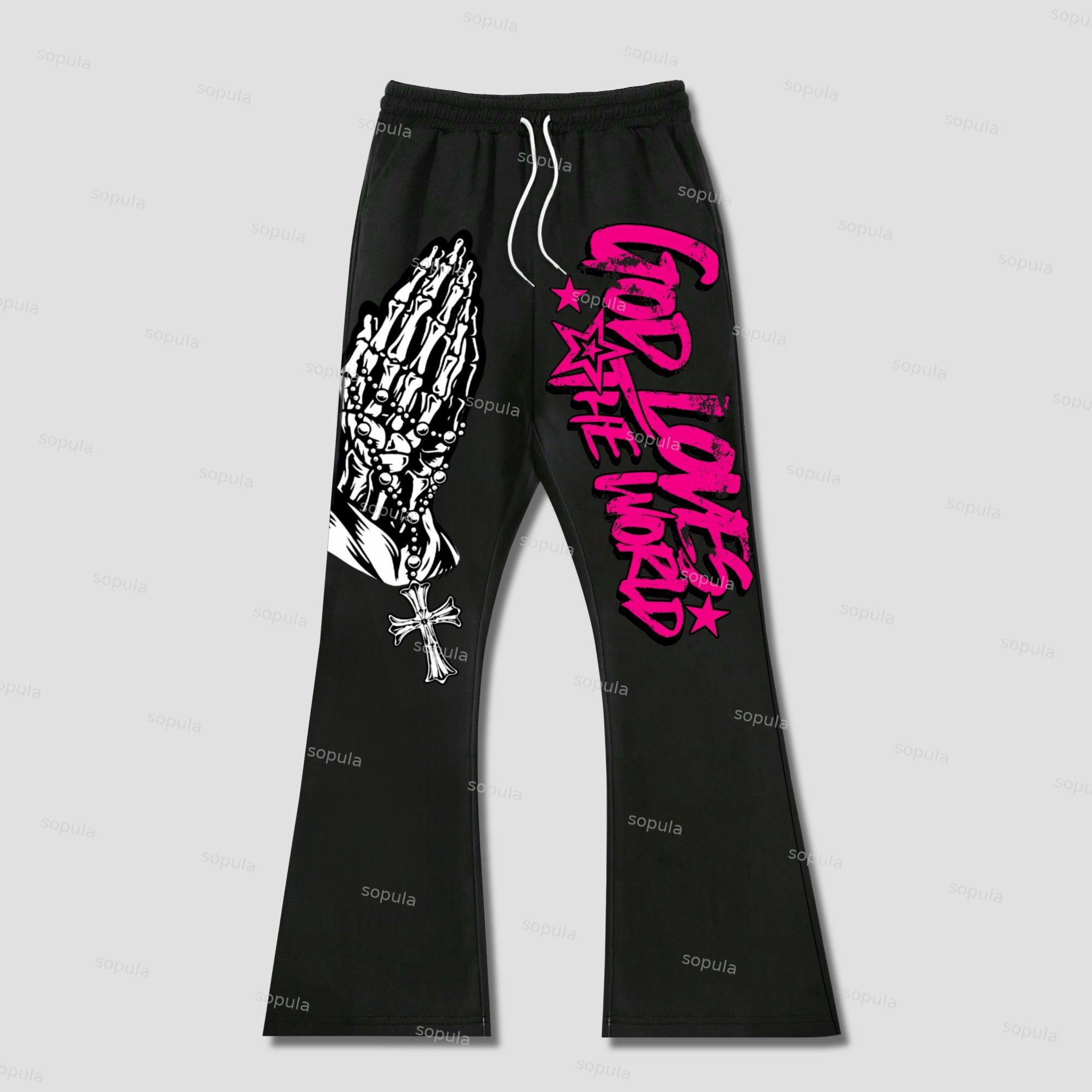 Sopula God Loves The World Graphics Flared Sweatpants Product Image