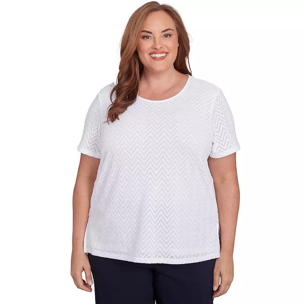 Plus Size Alfred Dunner Textured Chevron Lace Back Tee, Women's, Size: 2XL, White Product Image