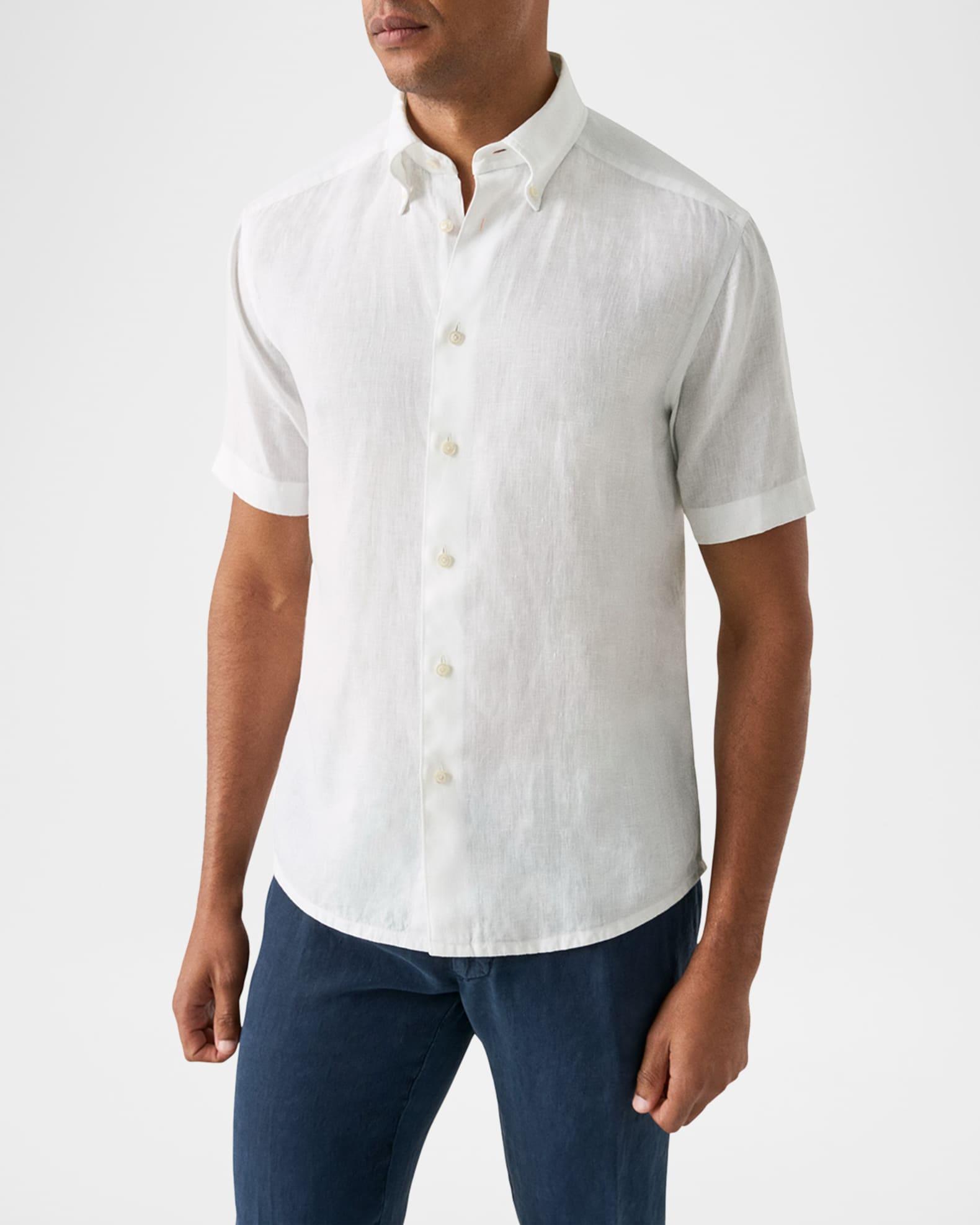 Men's Signature Linen Contemporary Fit Short-Sleeve Shirt Product Image