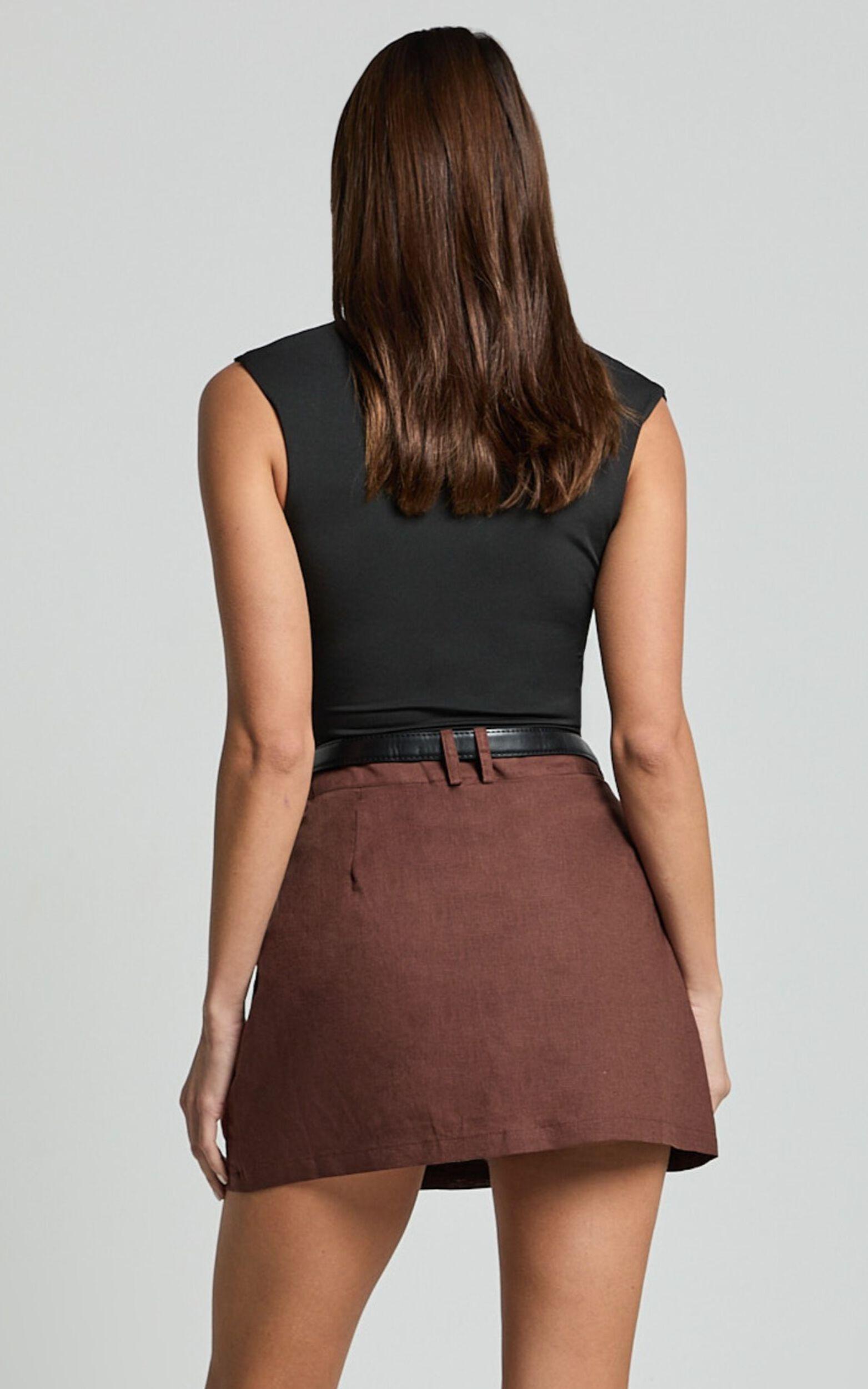 Dream Linen Blend Skort - High Waisted A Line Skort in Brown Product Image