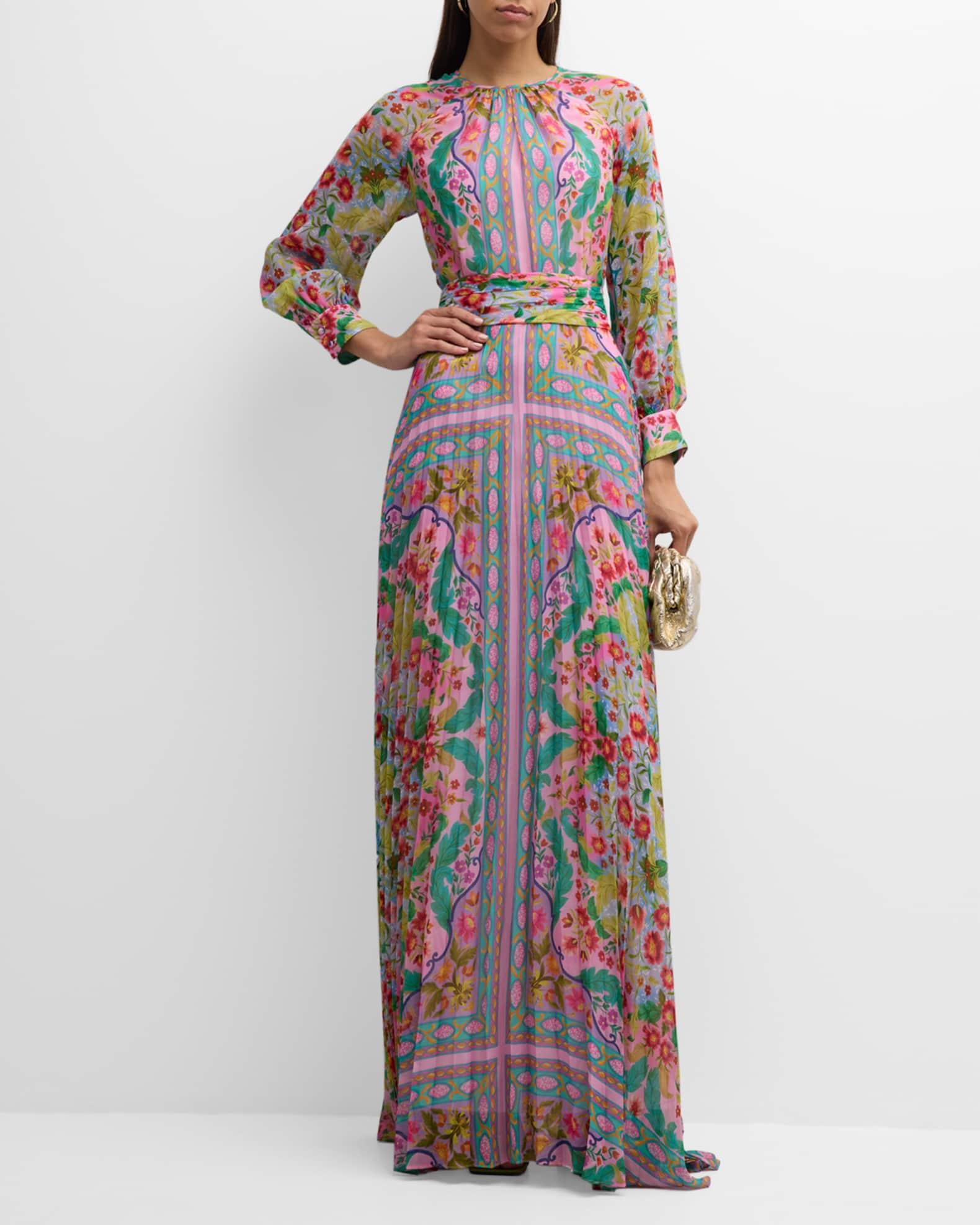 Pleated Floral-Print Chiffon Gown Product Image