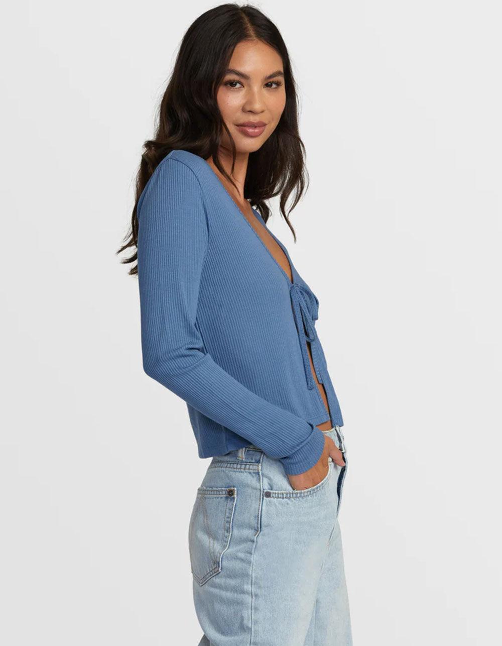 RVCA Love Me Womens Tie Front Long Sleeve Top - BLUE Product Image