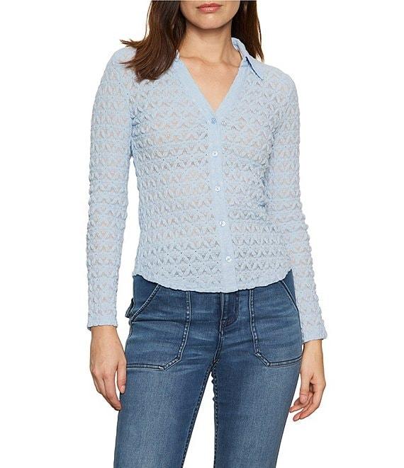 Sanctuary Pucker Up Dreamgirl Lace Point Collar Neck Long Sleeve Button Front Top Product Image