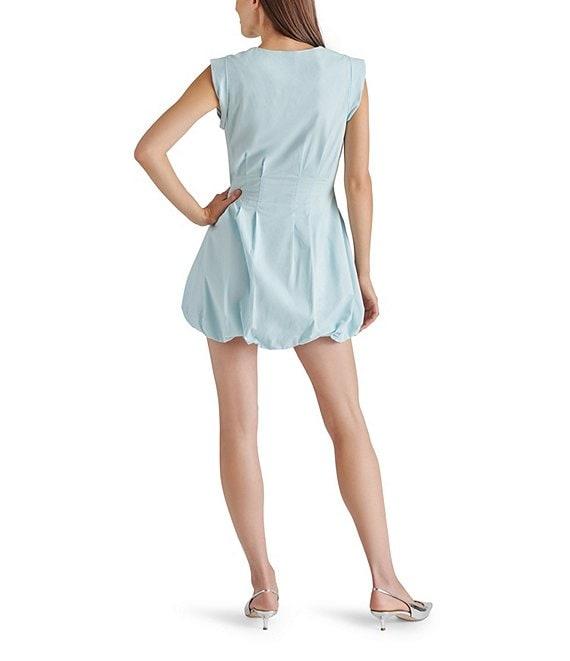 Steve Madden Gale Poplin V-Neck Cap Sleeve Front Zip Bubble Hem Mini Dress Product Image