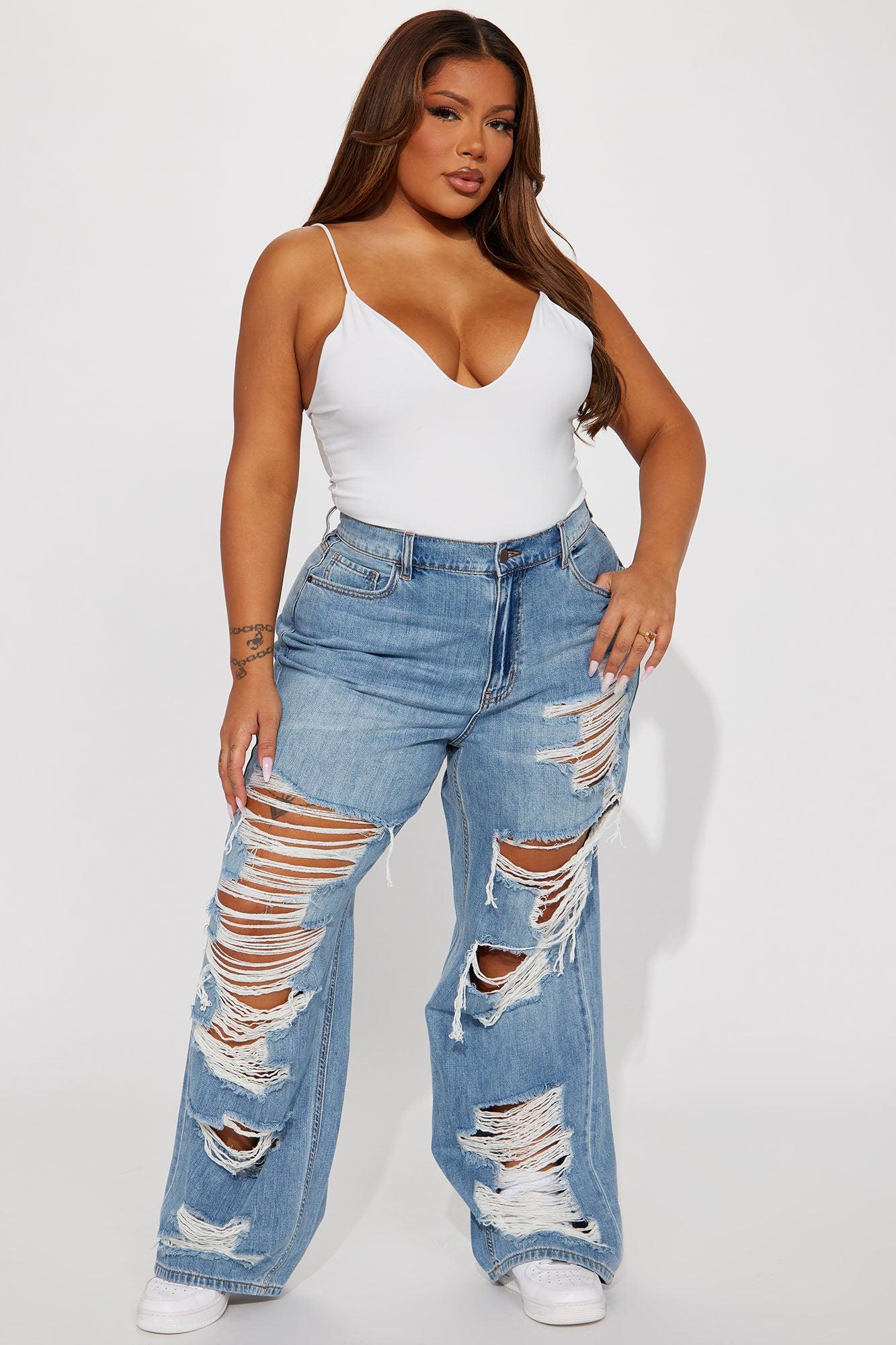 Sydney Shredded Non Stretch Loose Jeans - Medium Wash Product Image