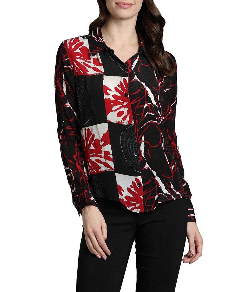 APNY Abstract Collared Long Sleeve Button Up Top Product Image