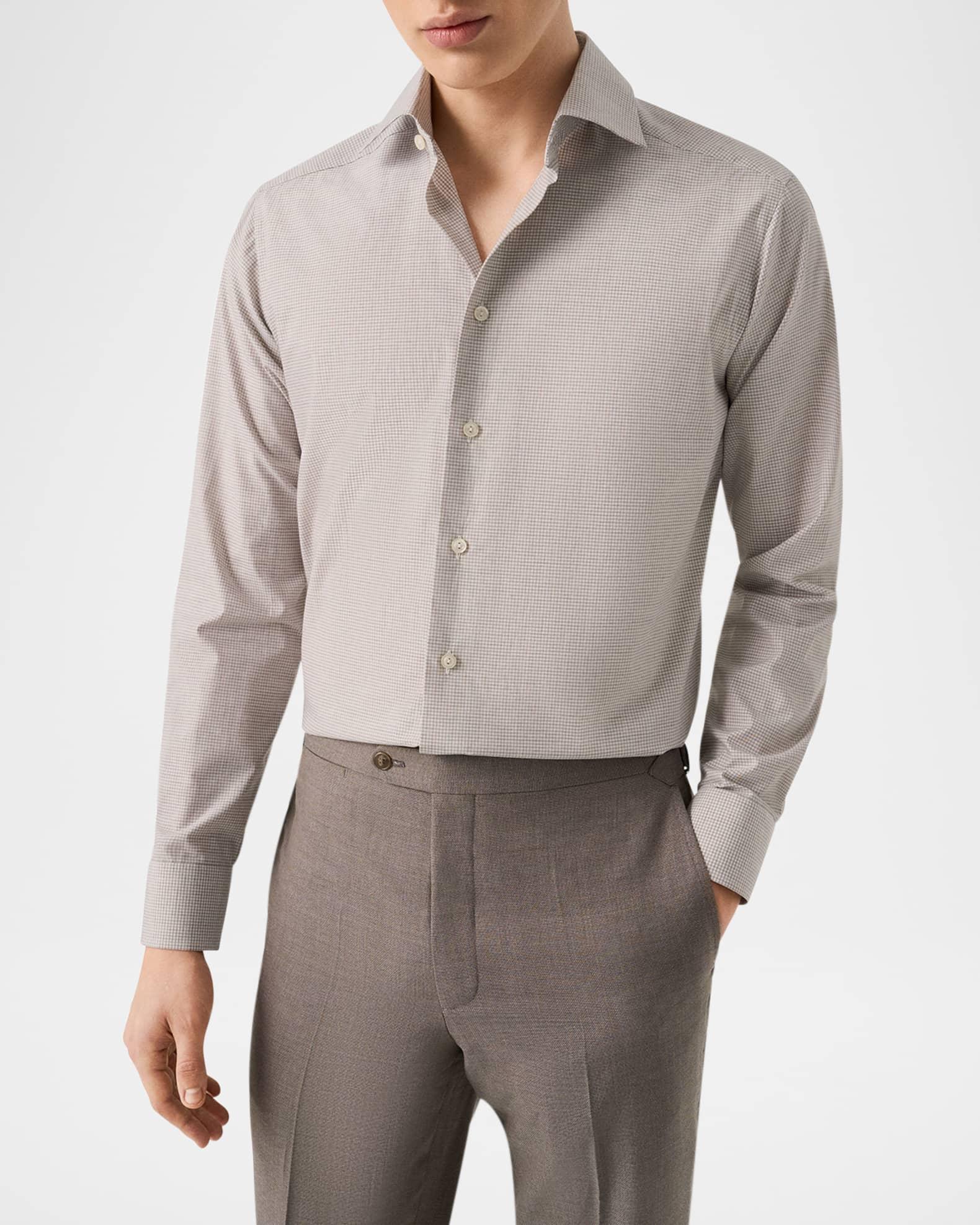 Men's Signature Twill Micro-Check Slim-Fit Dress Shirt Product Image