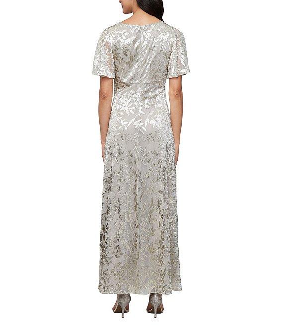 Ignite Evenings Foil Bodre Flutter Sleeve Empire Waist Gown Product Image