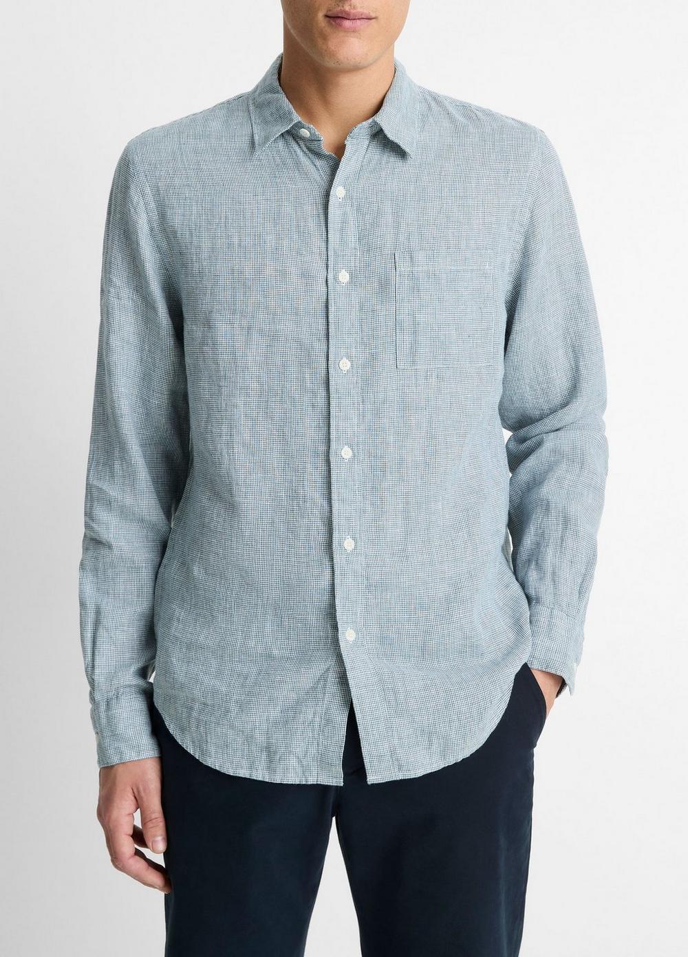 Houndstooth Linen Button-Front Shirt Product Image
