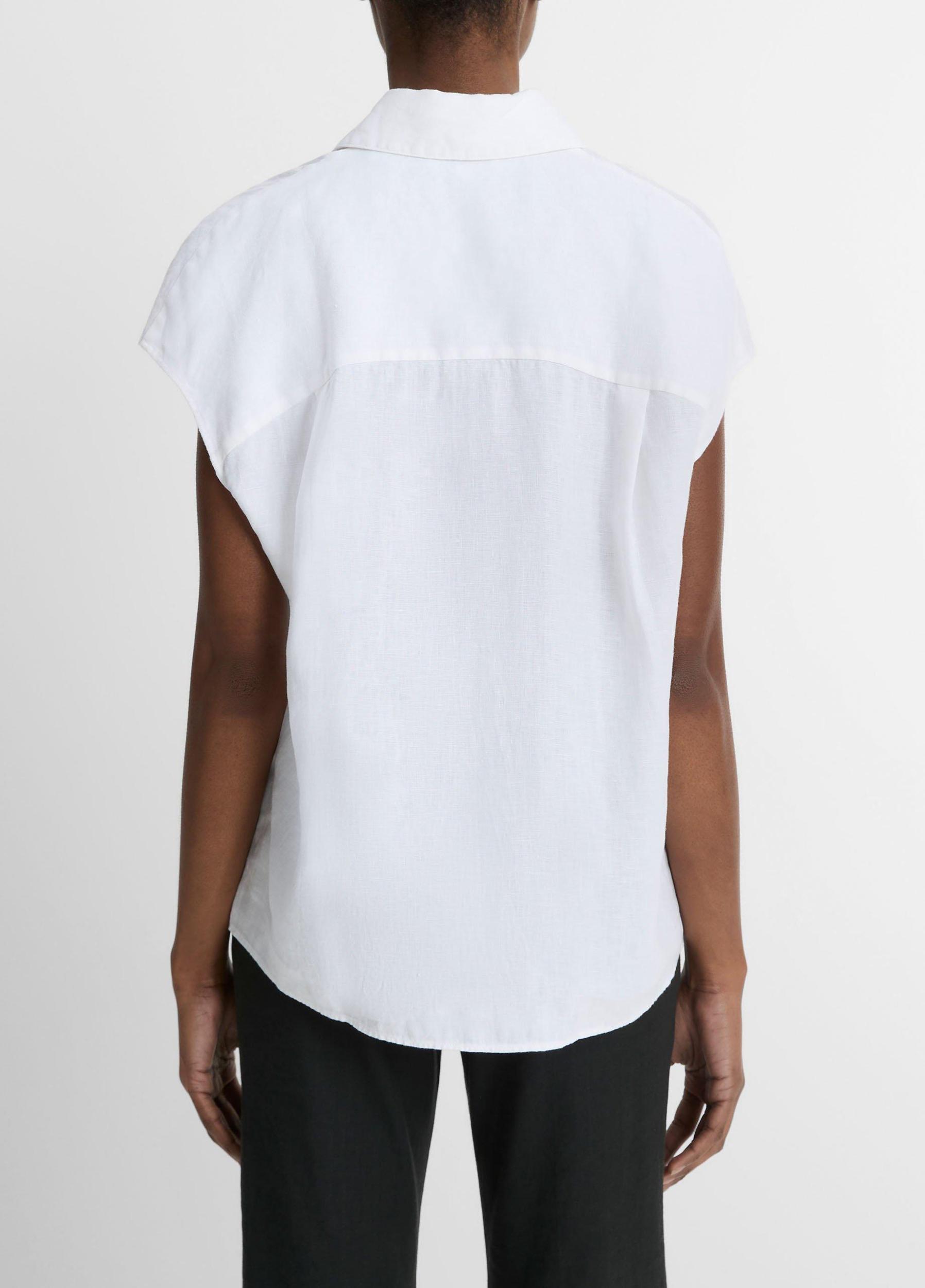 Linen Cap-Sleeve Button-Front Blouse Product Image