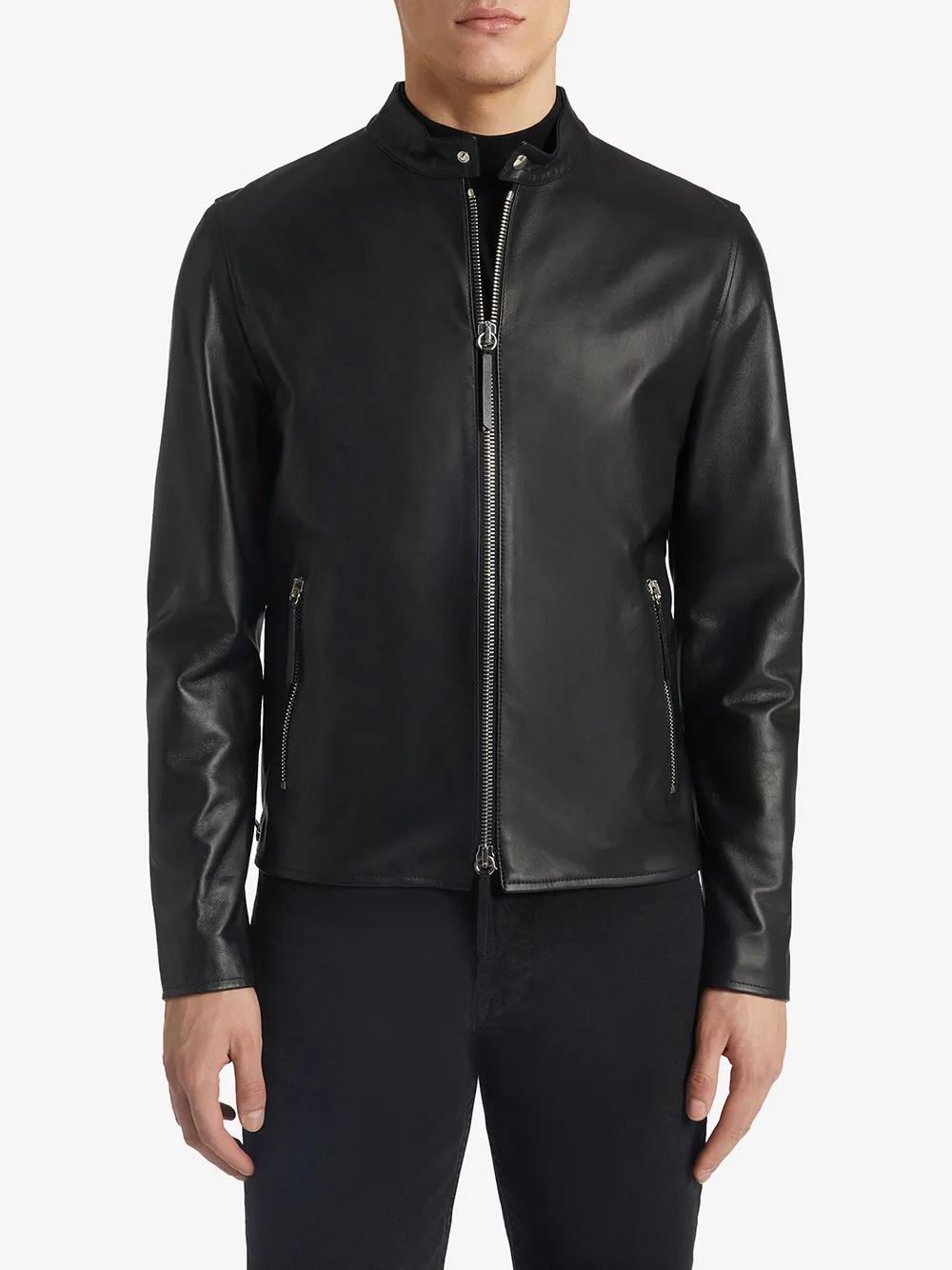 leather zip-up jacket Product Image
