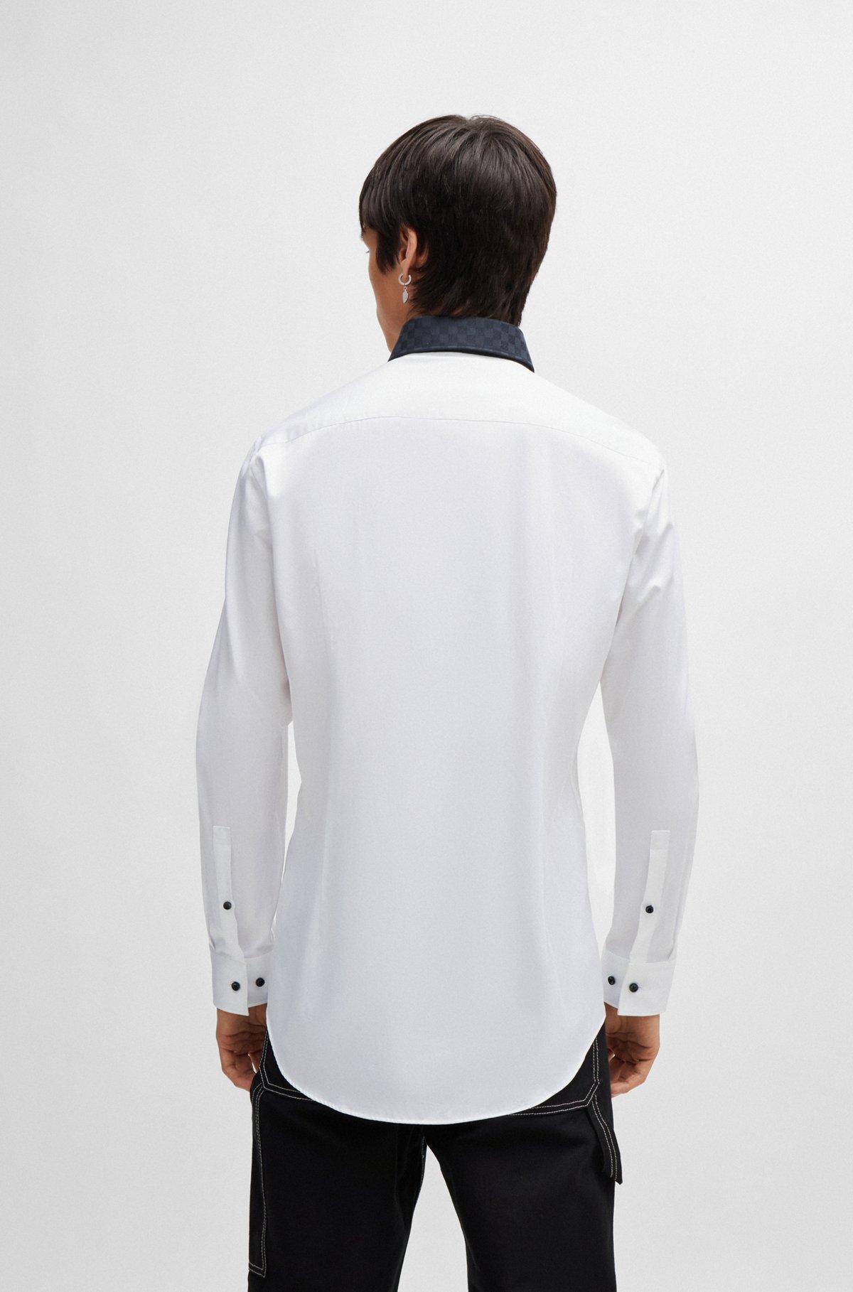 HUGO - Slim-fit shirt with contrast Kent collar - White Product Image