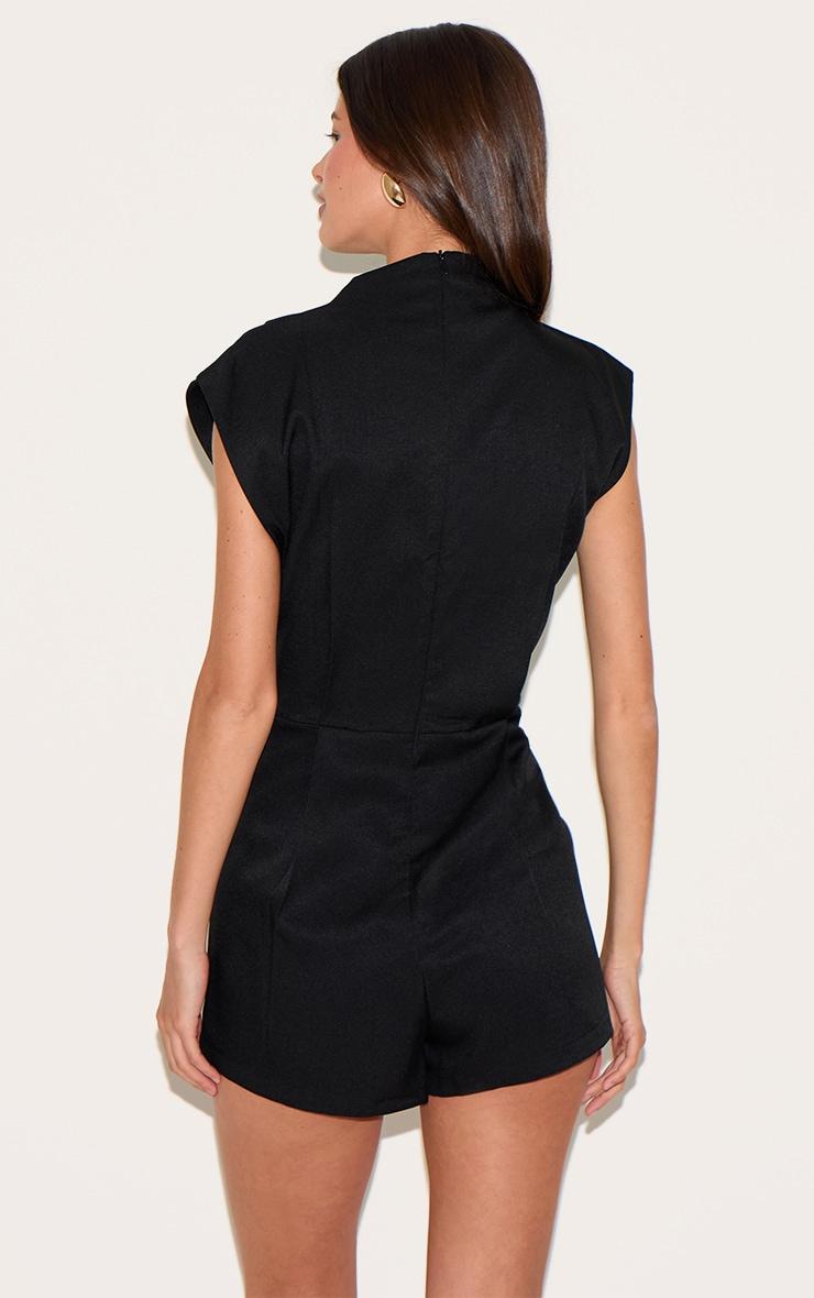 Black Woven Bagged Over Boat Neck Romper Product Image