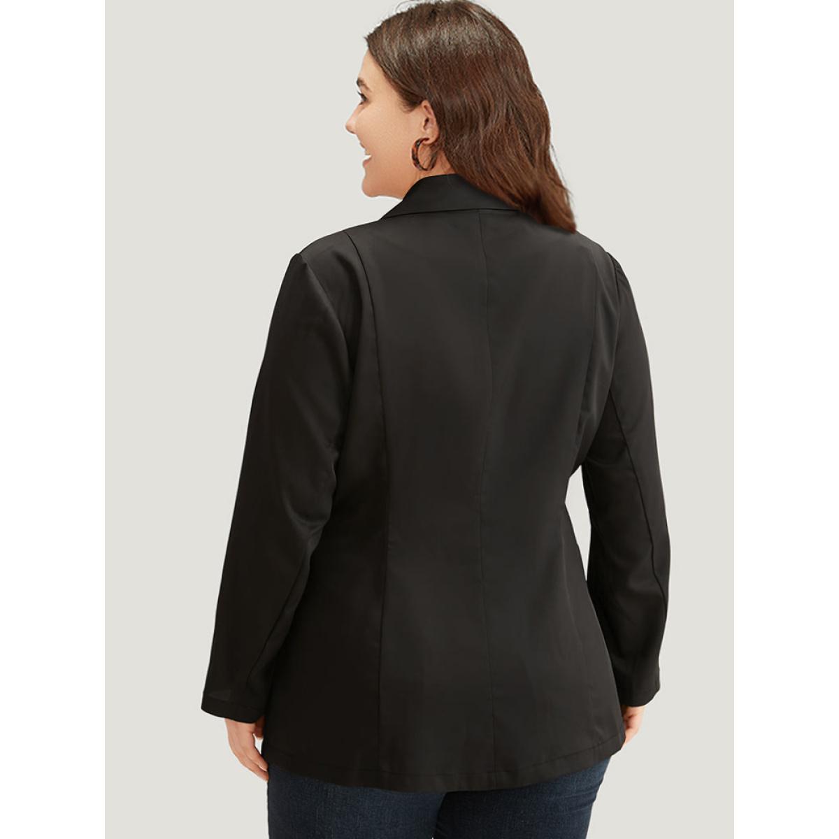 Plus Size Suit Collar Button Up Plicated Detail Blazer Black Women Dailywear Plain Plain Sleeve Long Sleeve Suit Collar 10/M Casual Blazers BloomChic Product Image