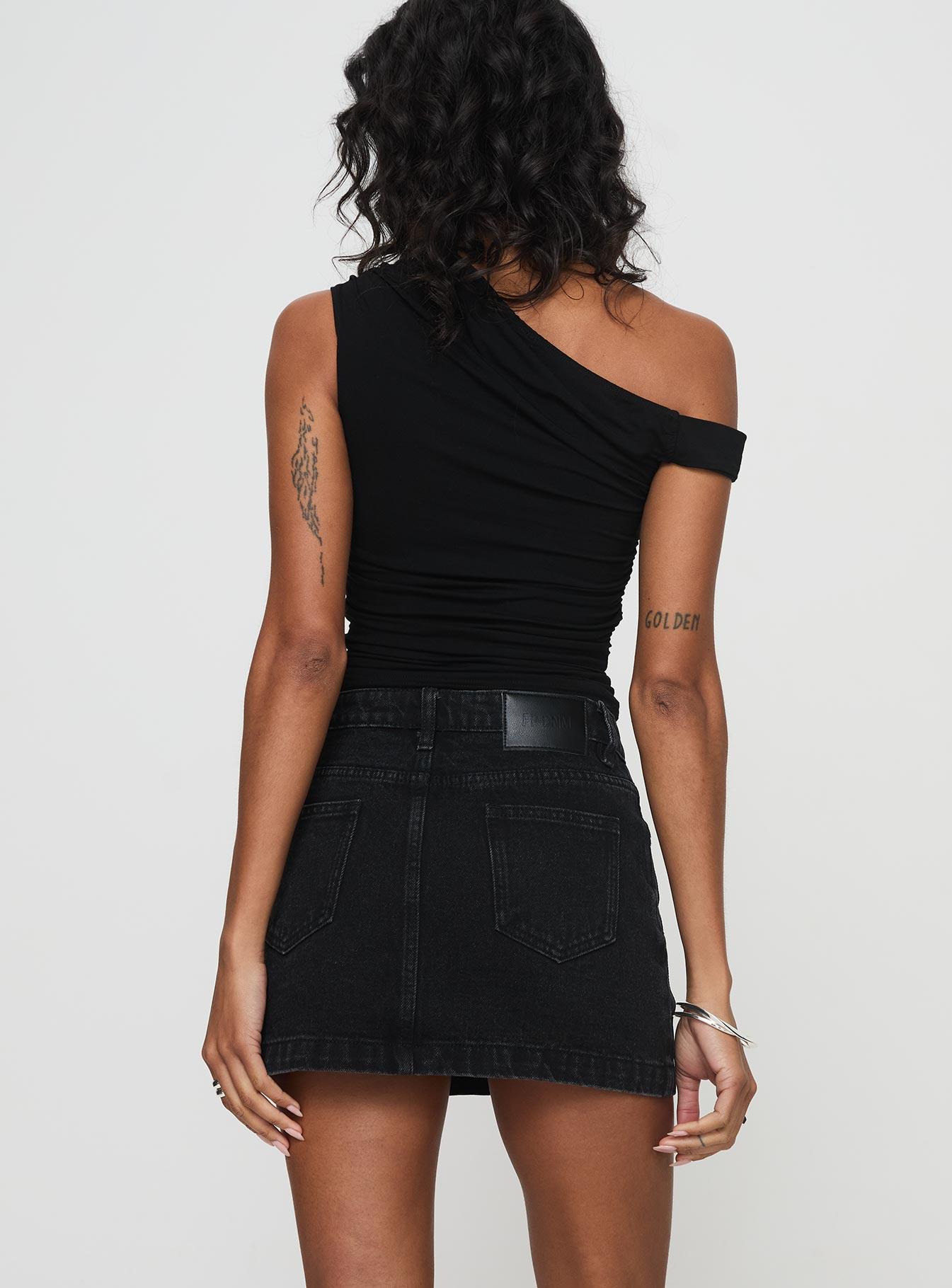 Nickei Denim Mini Skirt Washed Black Product Image