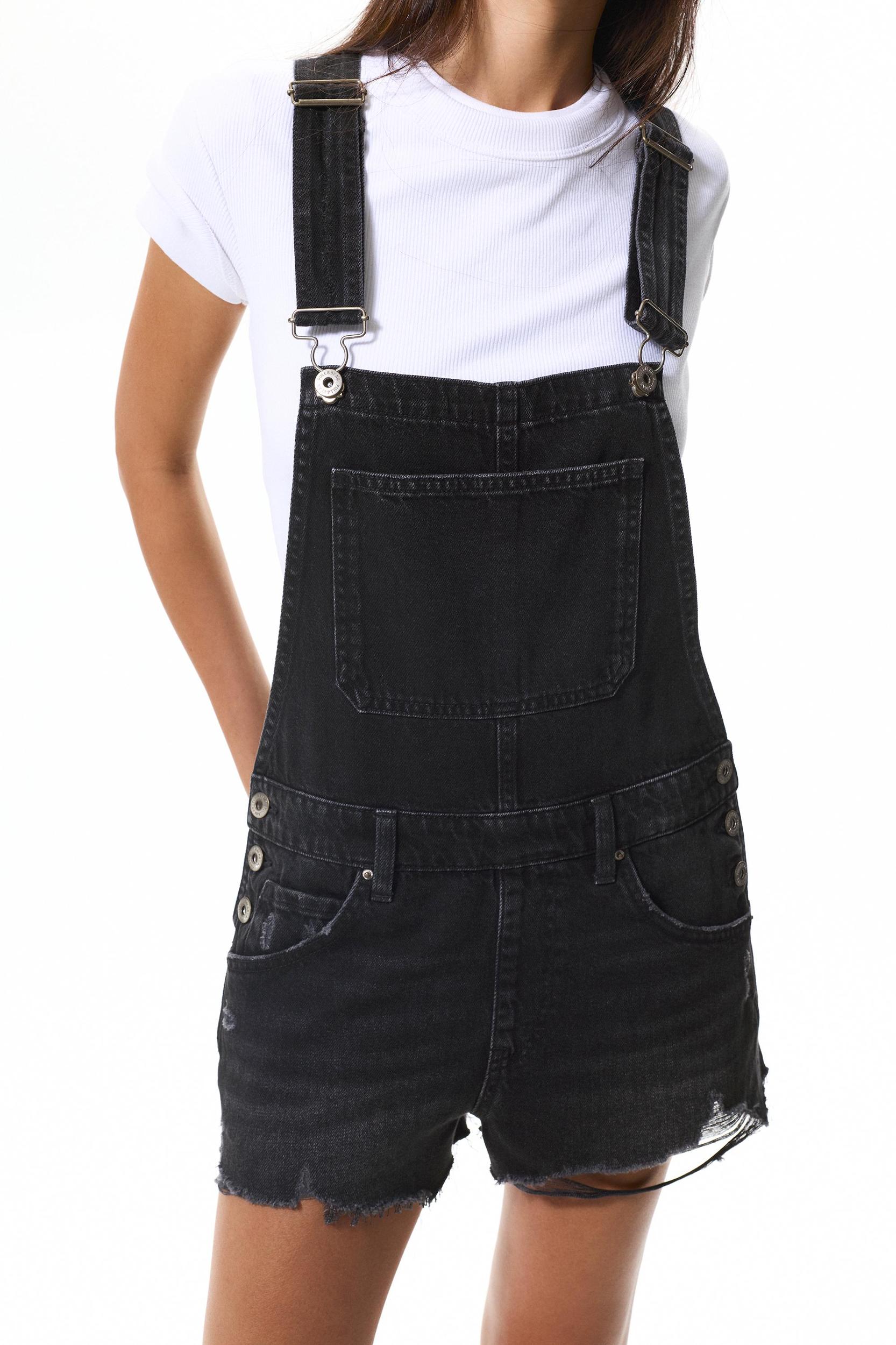 Ripped short denim overalls Product Image