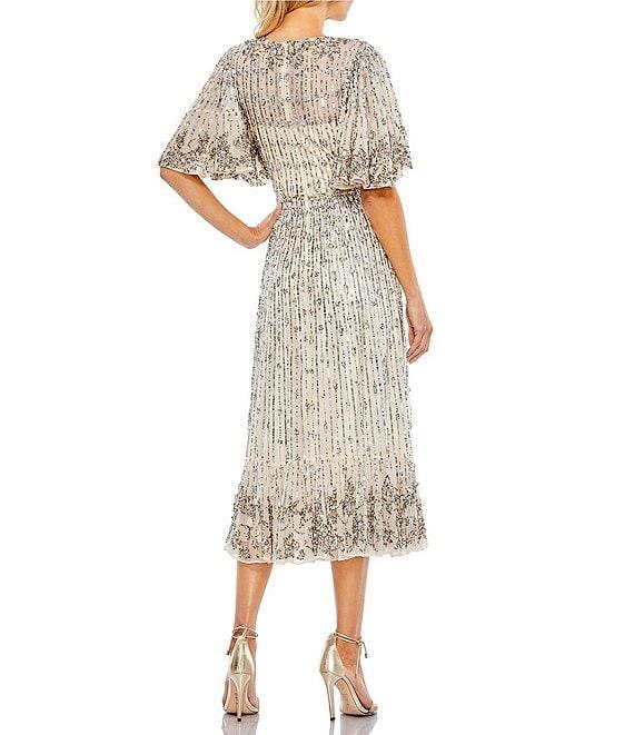 Mac Duggal Sequin Crew Neck Short Flutter Sleeve Midi Dress Product Image