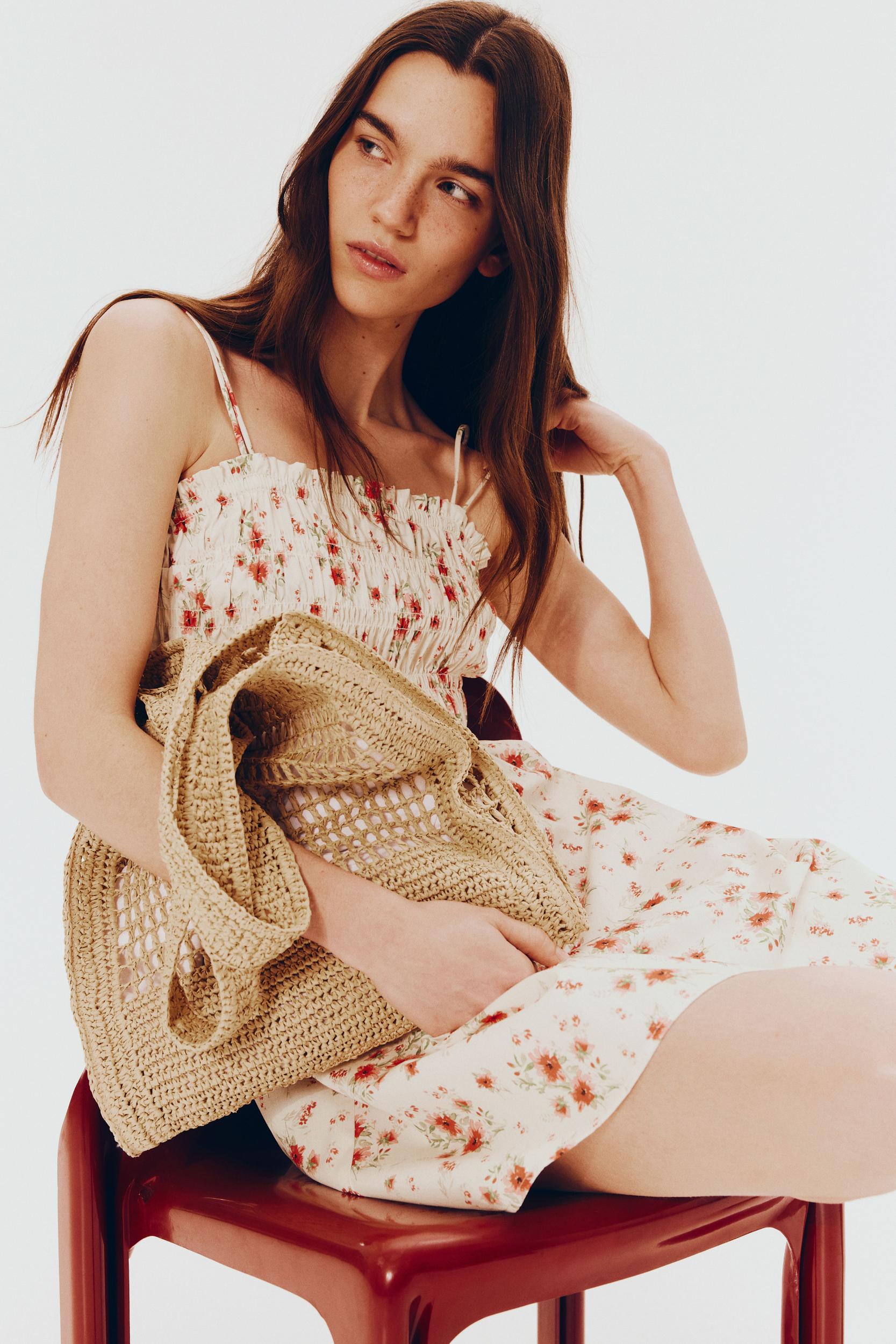 Smocked-Bodice Cotton Dress Product Image