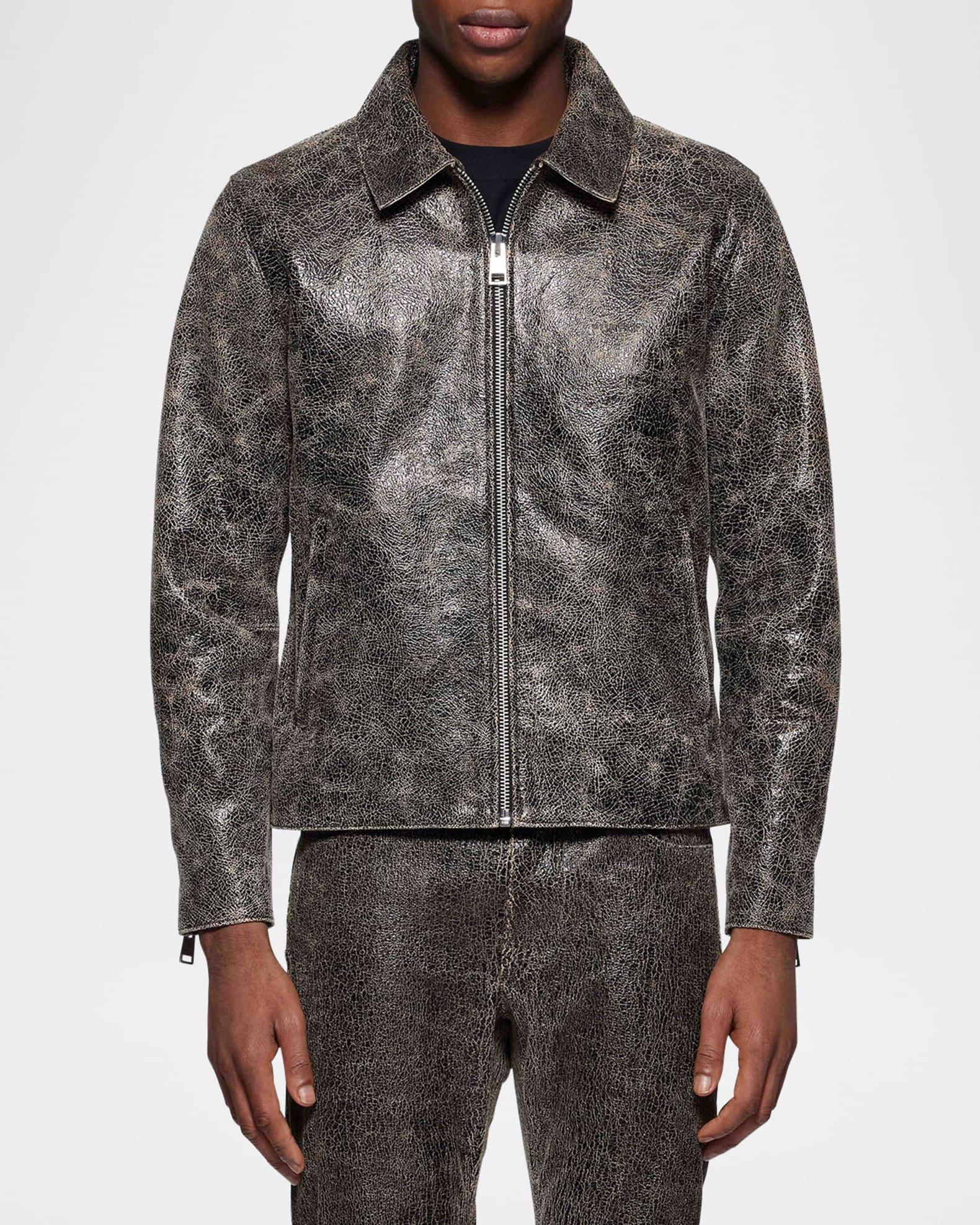 Men's Leather Zip-Front Jacket Product Image