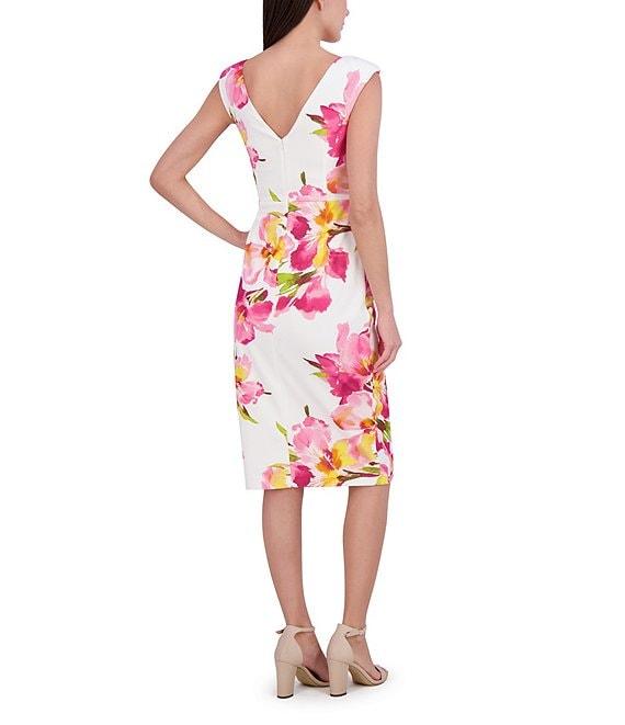 Eliza J Scuba Crepe Floral Print Boat Neck Cap Sleeve Sheath Midi Dress Product Image