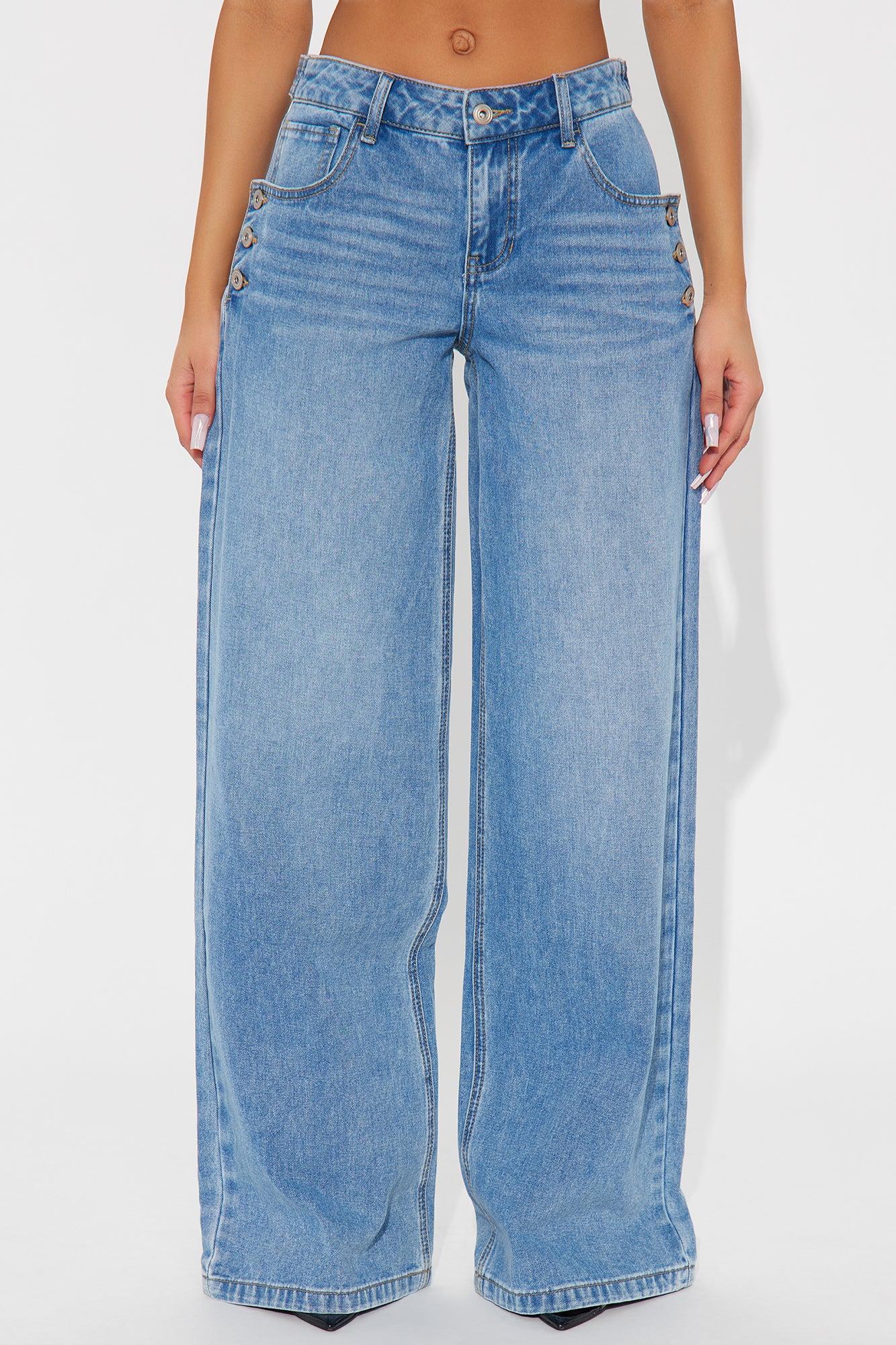 Dania Non Stretch Waistband Tab Wide Leg Jeans - Medium Wash Product Image