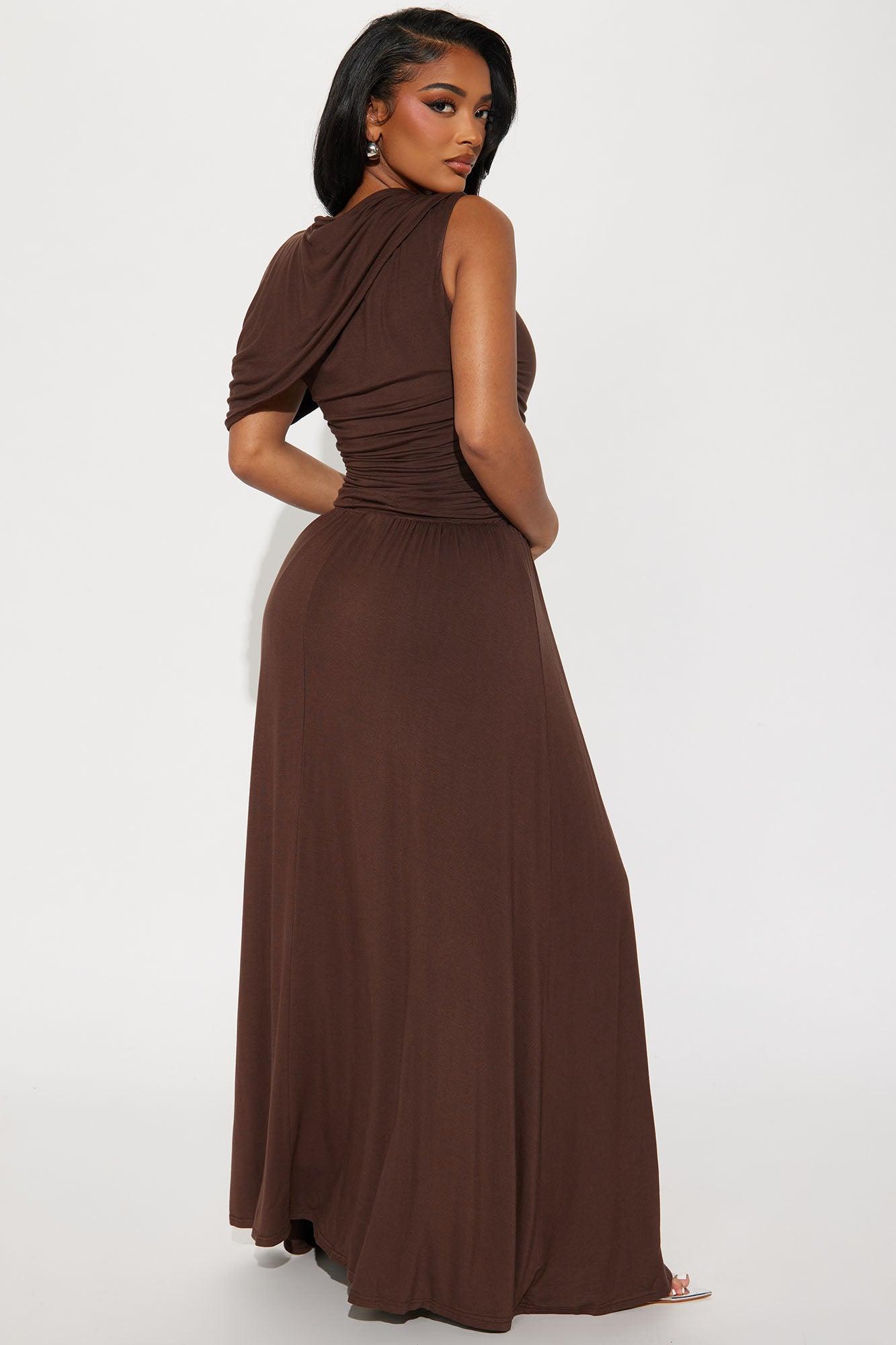 Justine Ruched Maxi Dress - Brown Product Image
