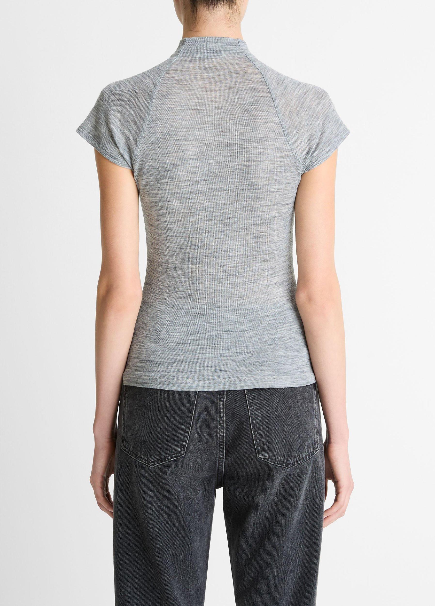 Wool Raglan Cap-Sleeve Mock-Neck Top Product Image