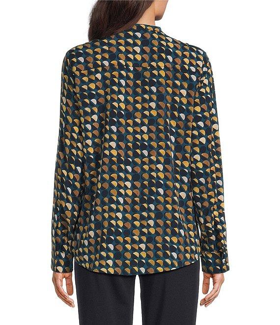 Calvin Klein Crew Neck Roll Tab Sleeve Button Front Blouse Product Image