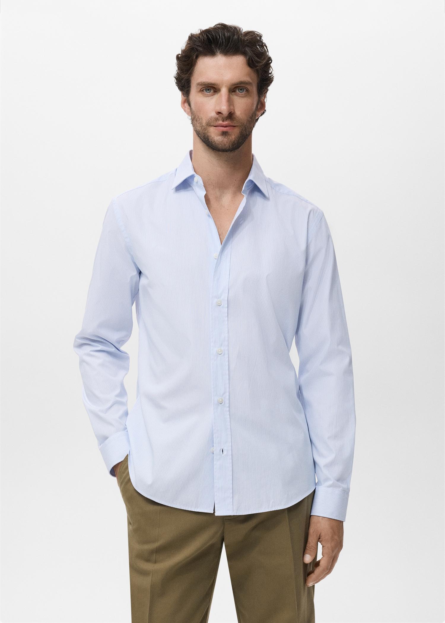 Regular fit striped cotton shirt - Men | MANGO USA Product Image