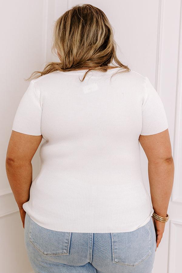 Cafe Hangout Ribbed Henley Top in Ivory Curves Product Image