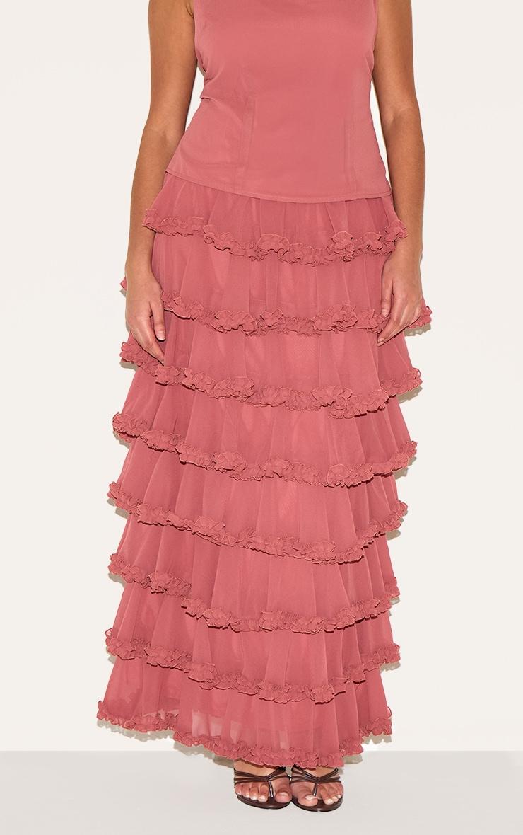 Plus Blush Rose Chiffon Tiered Frill Maxi Skirt Product Image