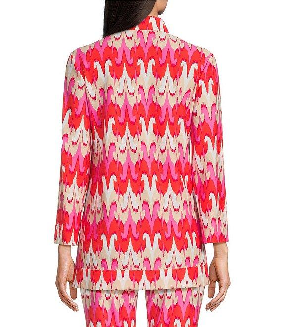 Jude Connally Chris Paradise Ikat Peony Print Jude Cloth Stretch Knit Mandarin Collar Bracelet Sleeve Coordinating Top Product Image