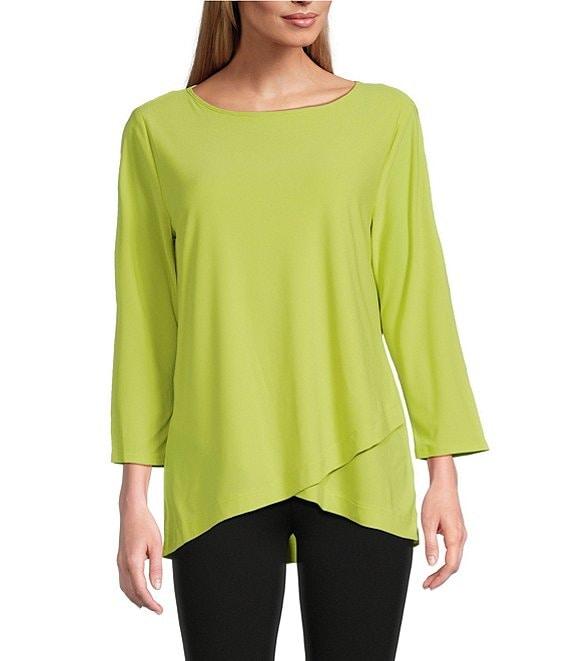 Slim Factor by Investments Crew Neckline High-Low Hem Back Button Top Product Image