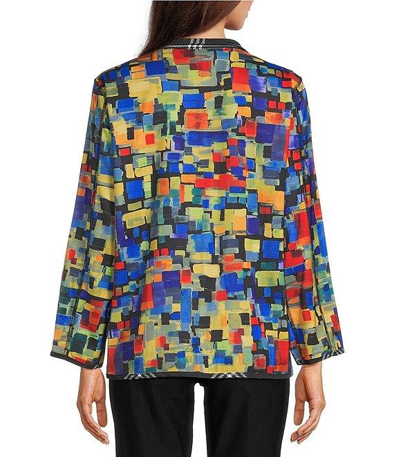 Ali Miles Woven Abstract Multi Print Stand Collar Long Sleeve Reversible Jacket Product Image
