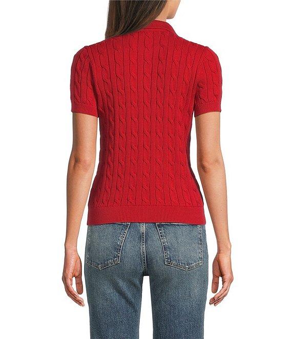 Lauren Ralph Lauren Cable Knit Polo Short Sleeve Top Product Image