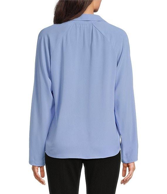 Calvin Klein Solid Crepe De Chine Point Collar Long Sleeve Pull-On Blouse Product Image