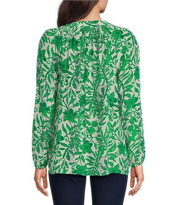 Lilly Pulitzer Elsa Silk Leaf Print V-Neck Button Front Bracelet Sleeve Top Product Image