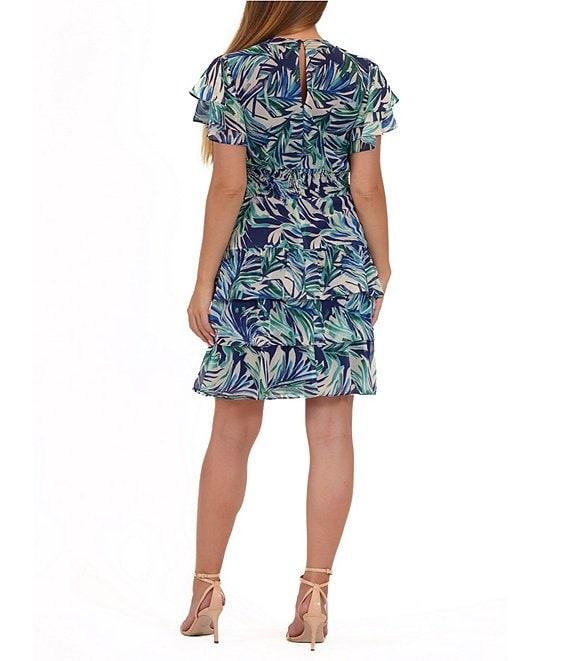 Julia Jordan Split-V Neck Printed Chiffon Tiered Shift Dress Product Image