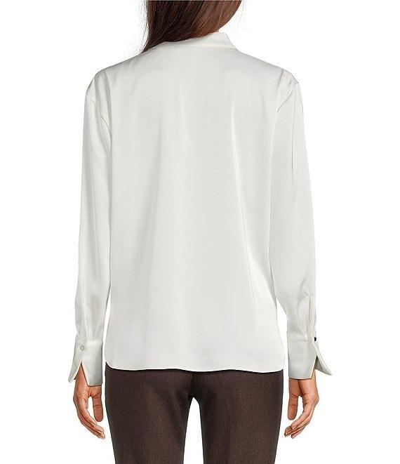 Calvin Klein Charmeuse Deep V-Neck Long Sleeve Blouse Product Image