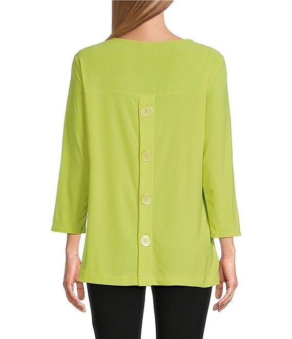 Slim Factor by Investments Crew Neckline High-Low Hem Back Button Top Product Image