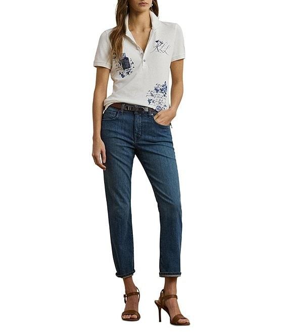 Lauren Ralph Lauren Stretch Pique Floral Patchwork Point Collar Short Sleeve Polo Shirt Product Image