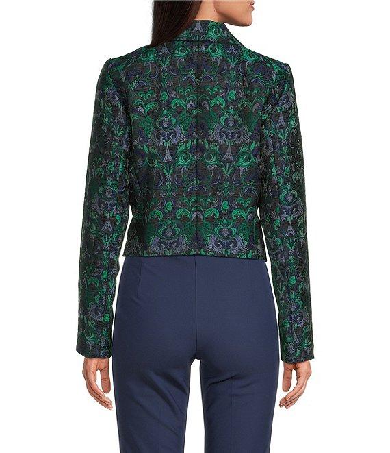 KARL LAGERFELD PARIS Textured Jacquard Print Notch Collar Cropped Jacket Product Image
