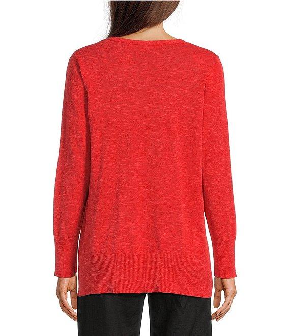 Eileen Fisher Organic Linen Cotton Blend V-Neck Long Sleeve Sweater Product Image