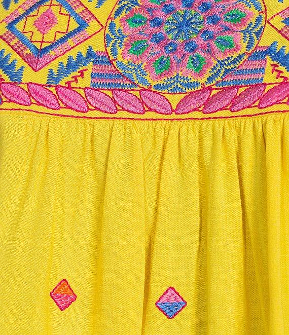 Calessa Embroidered Round Neck Ruffle Cap Sleeve Tunic Product Image