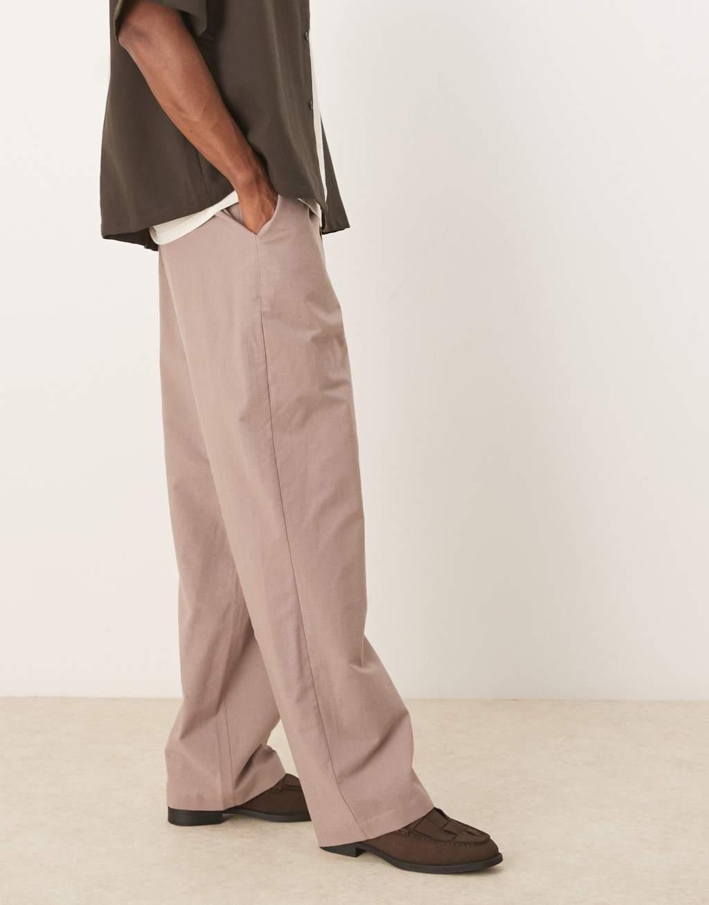 ASOS DESIGN baggy linen look pants in beige Product Image