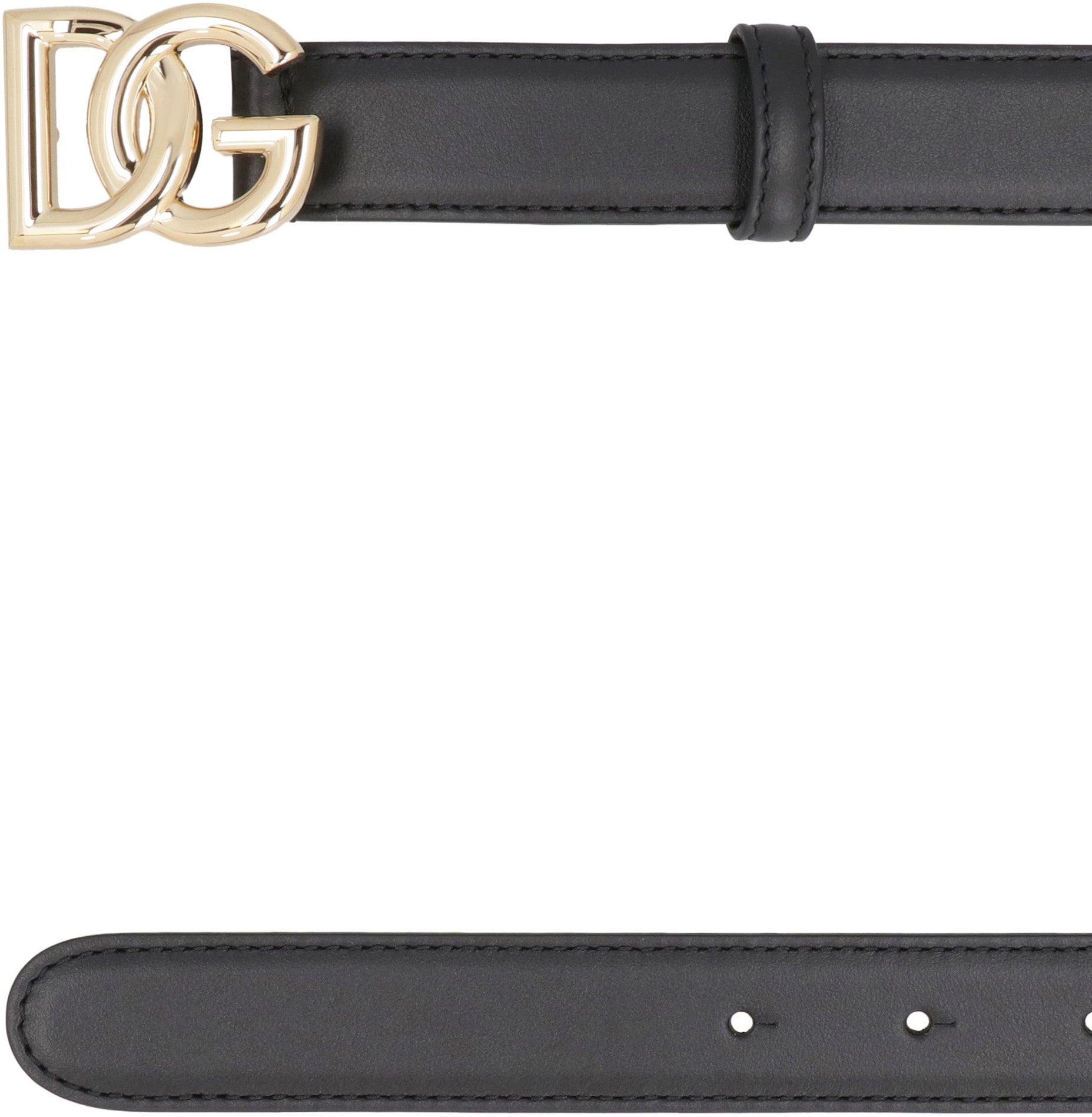DOLCE & GABBANA Dg Logo Calf Leather Belt In Black Product Image